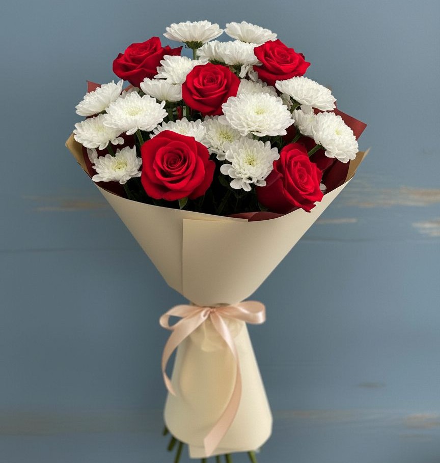 Букет цветов из: Розы и Хризантемы в Полтавской