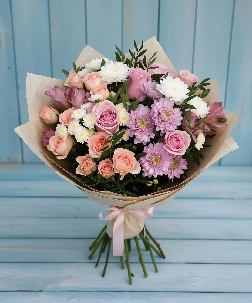 Букет цветов из: Хризантемы, Розы и Альстромерии в Полтавской