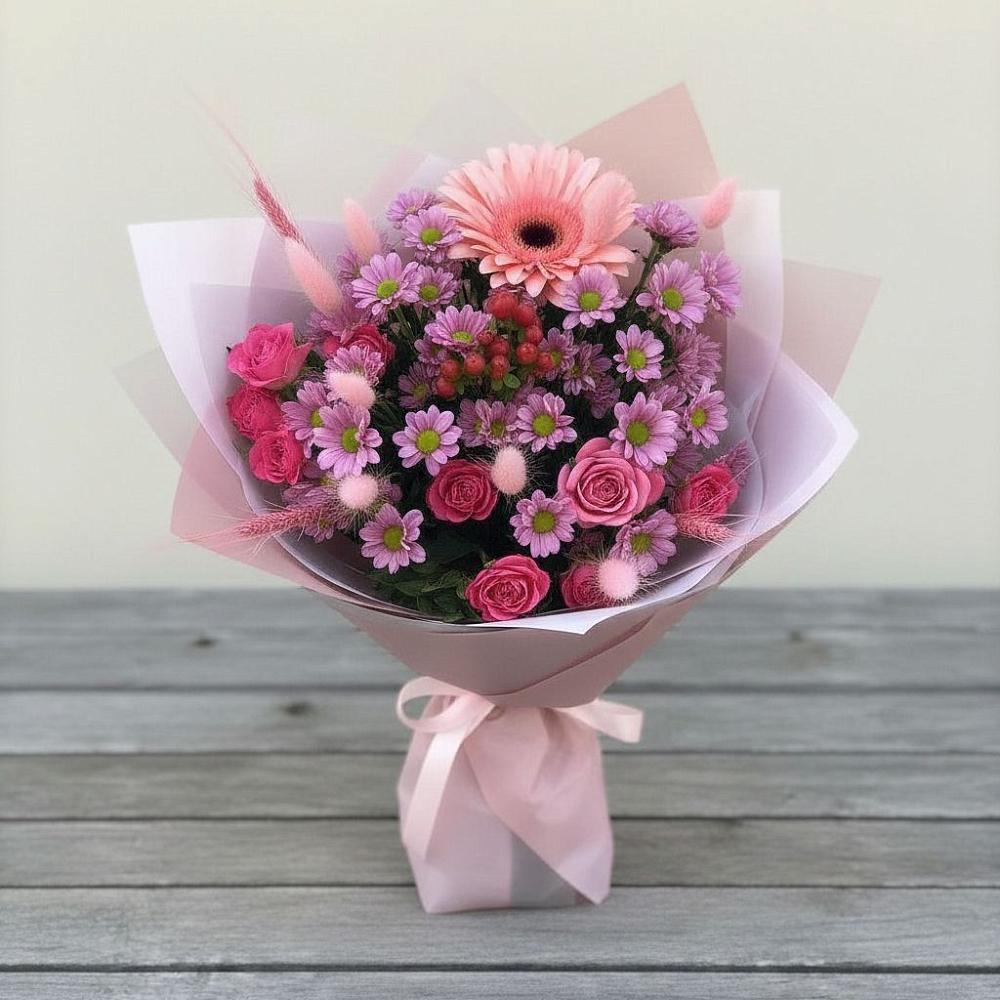 Букет цветов из: Розы, Герберы и Хризантемы в Полтавской