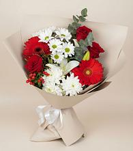 Букет цветов из:  Розы, Хризантемы, Герберы и Лилии в Полтавской