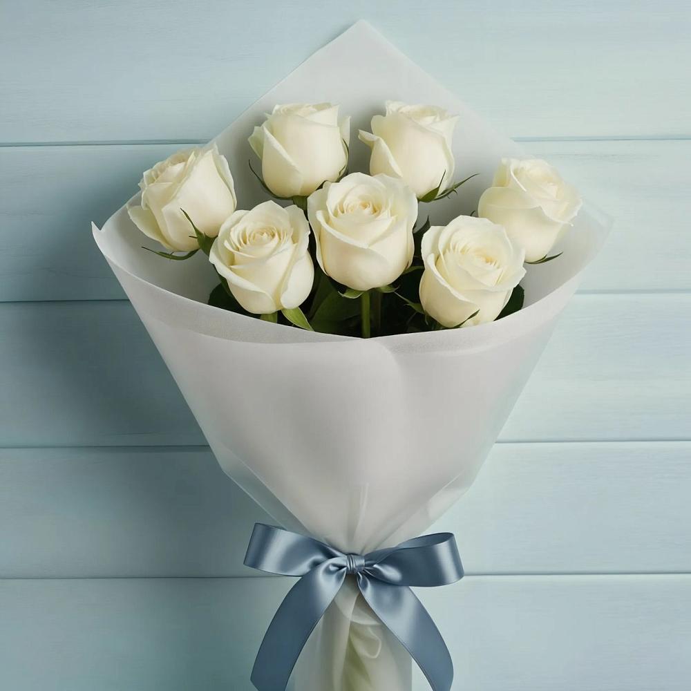 Букет 7 Белых роз Эдлесс Лав в Полтавской
